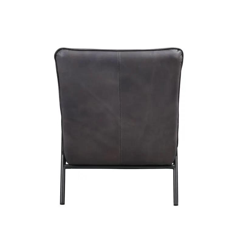 Nignu - Accent Chair - Gray Top Grain Leather & Matt Iron by Unique Piece Furniture