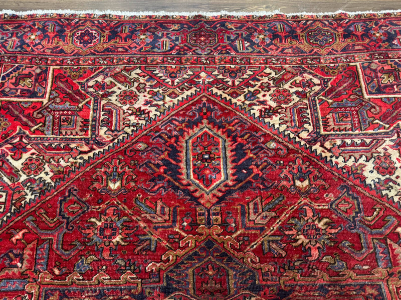 Persian Heriz Rug 7x10, Geometric Pattern, Red Ivory Navy Blue by Jewel Rugs