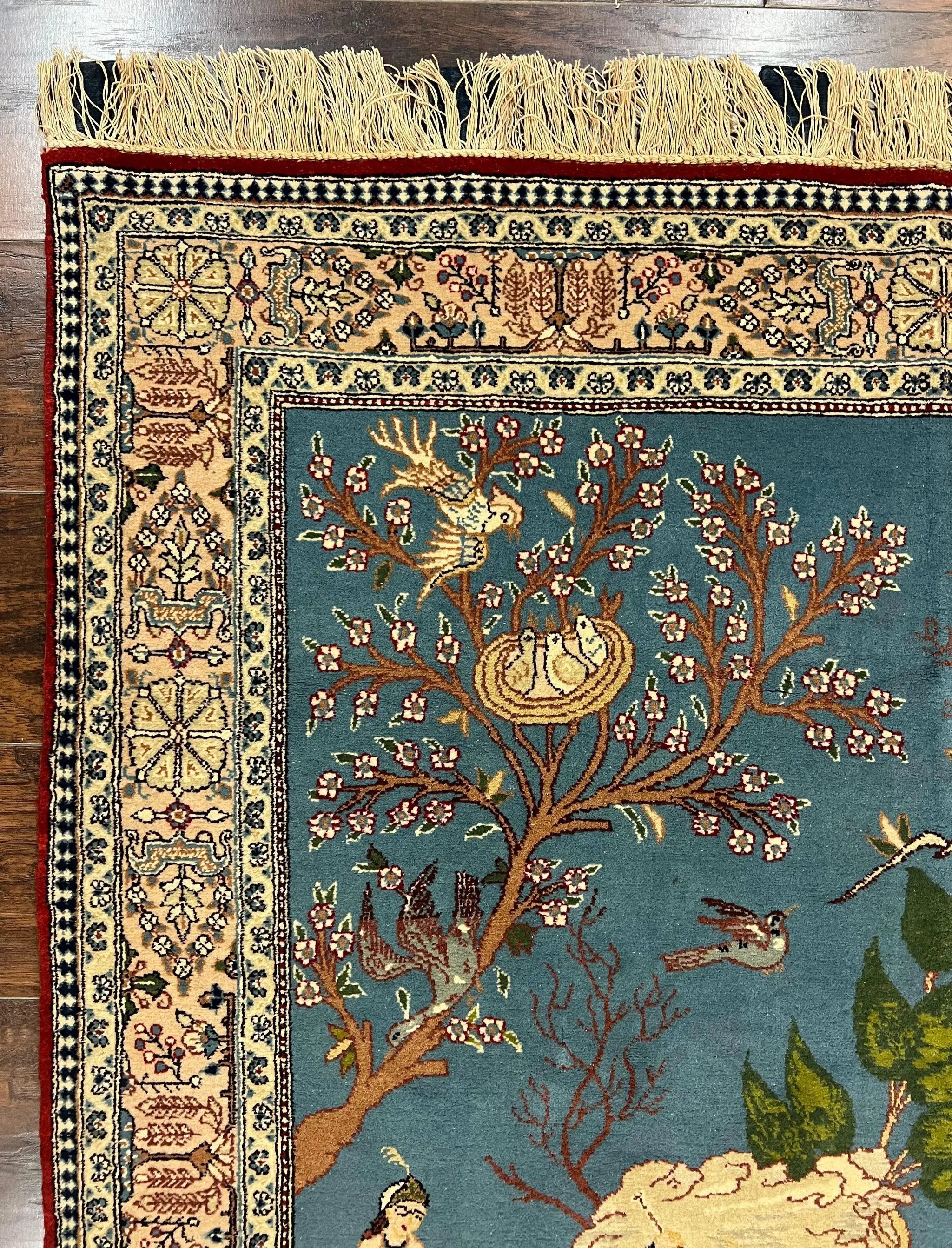 Vintage Persian Qum Pictorial Rug 5x7 - Wool & Silk by Jewel Rugs