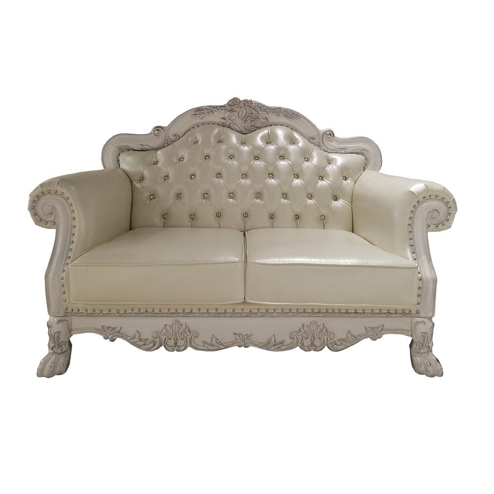 Dresden - Loveseat With 3 Pillows - Synthetic Leather & Bone White by Unique Piece Furniture