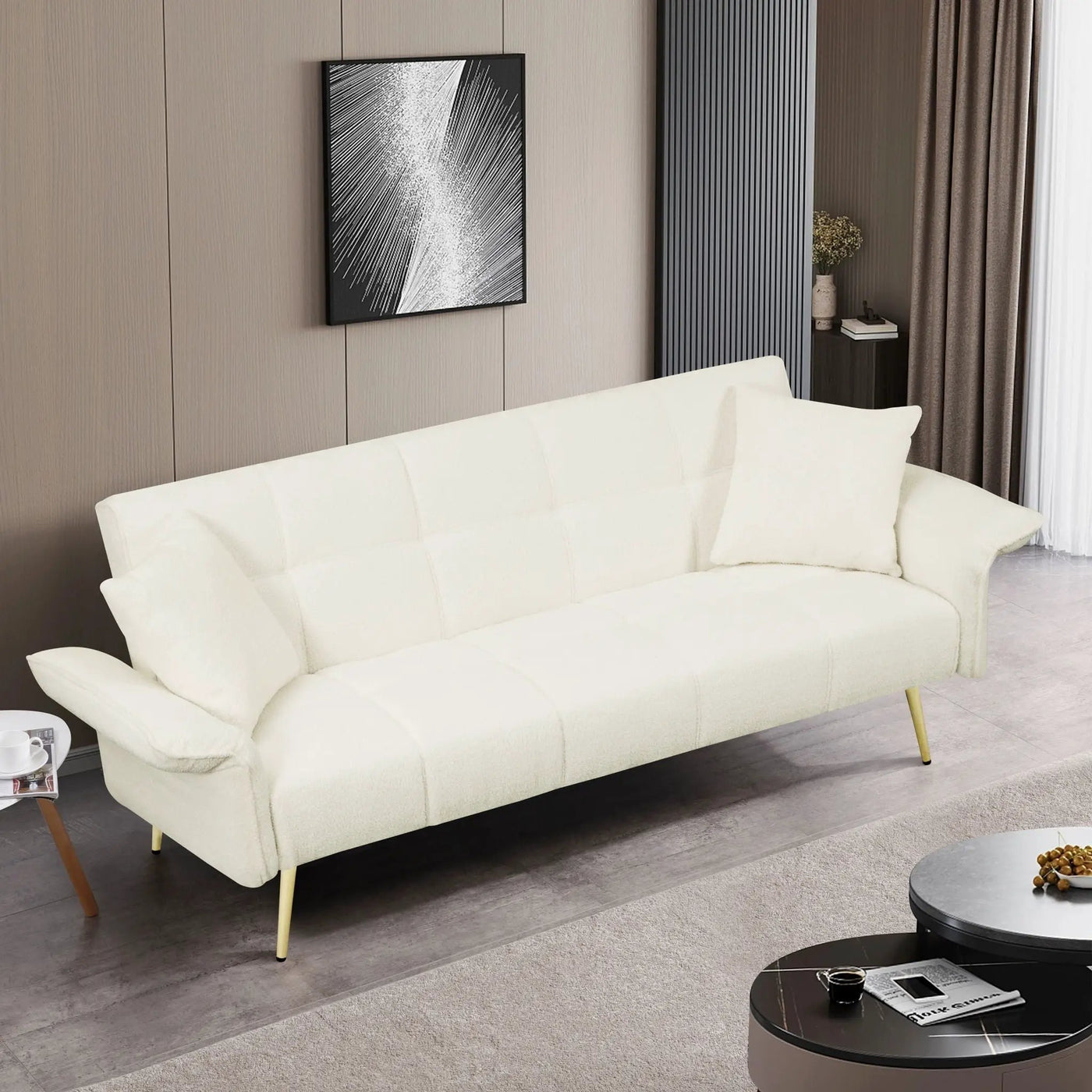 Convertible Double Futon Sofa Bed With Folding Armrests For Living Rooms by HouseOfZazla