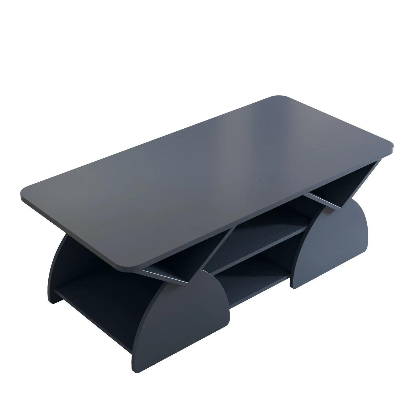 Geometric Engineered Coffee Table with Rounded Corners and Open Shelves by HouseOfZazla