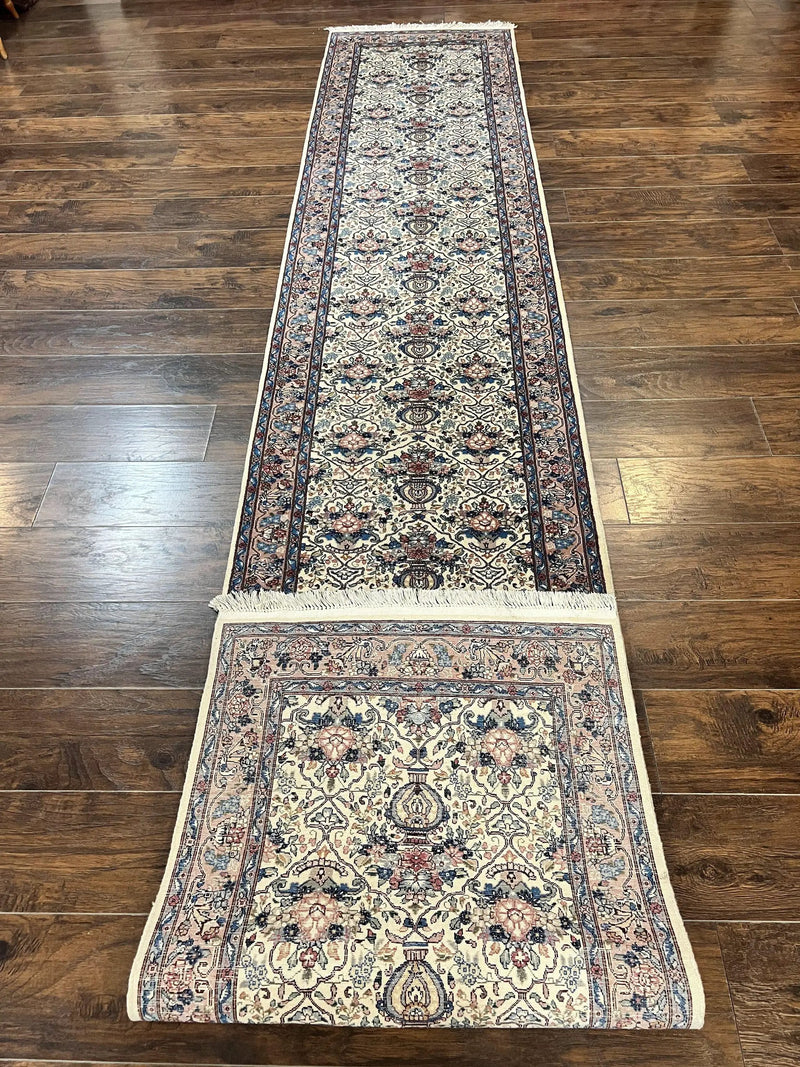 Sino Persian Runner Rug 2.8 x 14, Hand Knotted Vintage Oriental Hallway Rug, 14ft Runner, Cream, Floral, Wool by Jewel Rugs