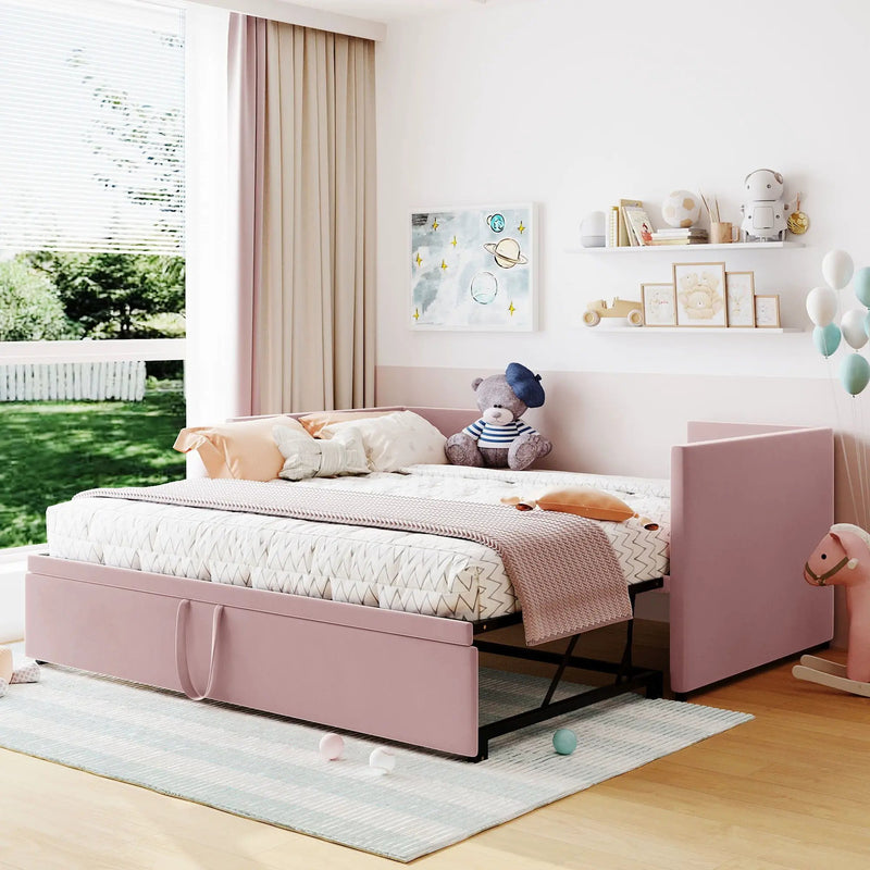 Twin Size Upholstered Daybed With Pop Up Trundle by Unique Piece Furniture