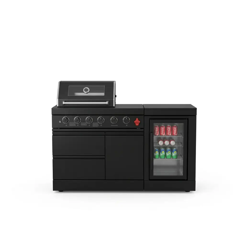 65" 4-Burner 72,000 BTU Black Outdoor Kitchen Island Grill Marble Countertops Wine Cooler by Chery Industrial