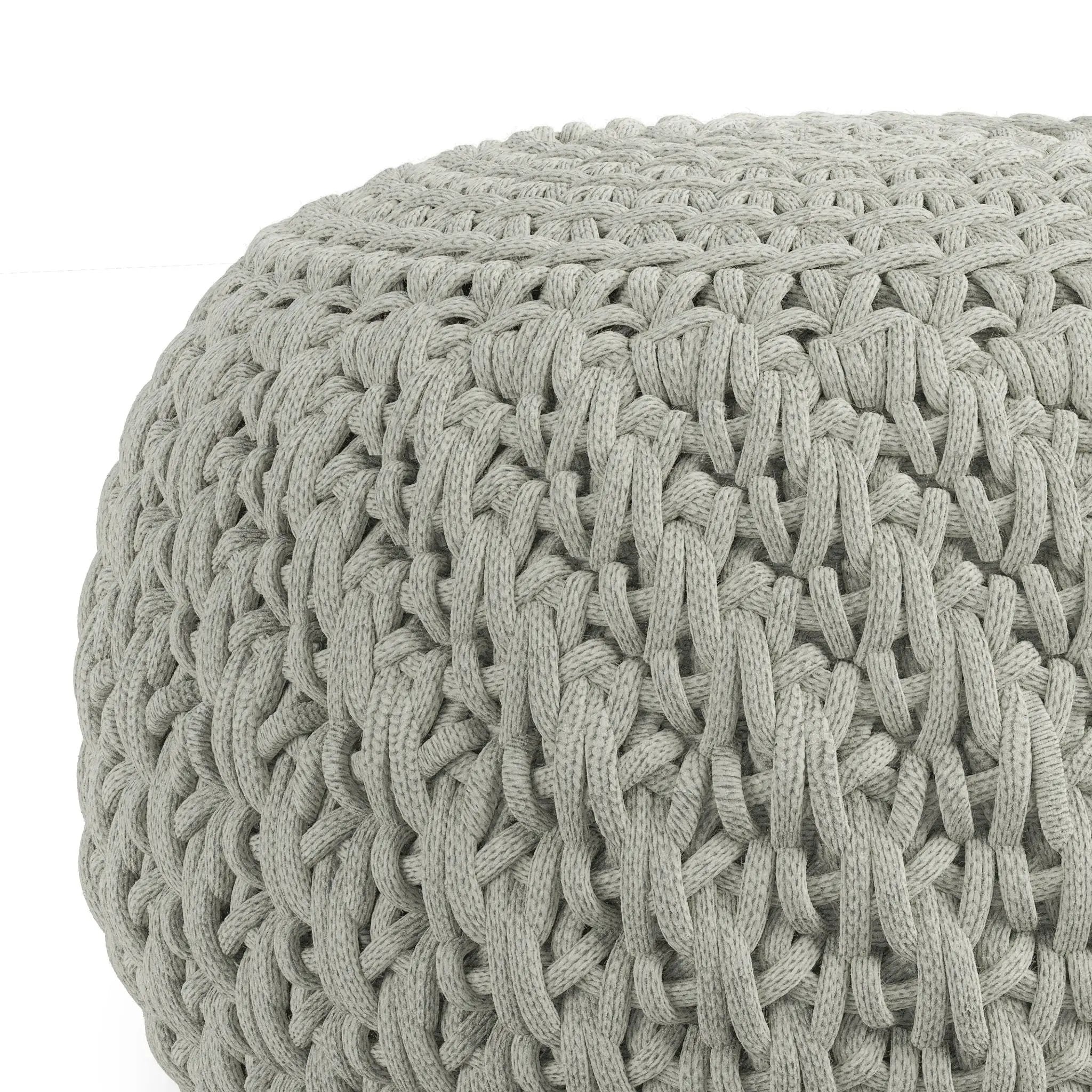 Nisi - Round Knitted Outdoor / Indoor Pouf - Light Gray by Unique Piece Furniture