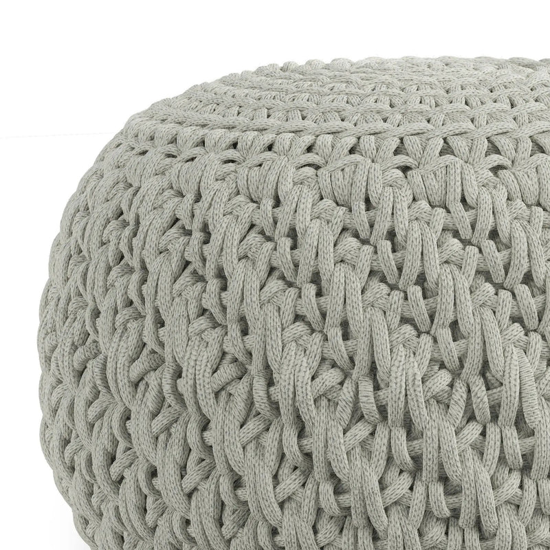 Nisi - Round Knitted Outdoor / Indoor Pouf - Light Gray by Unique Piece Furniture