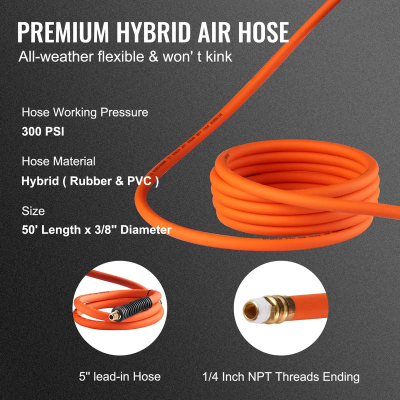 Retractable Air Hose Reel with 3/8 IN x 50 FT Hybrid Hose, Max 300 PSI by HouseOfZazla