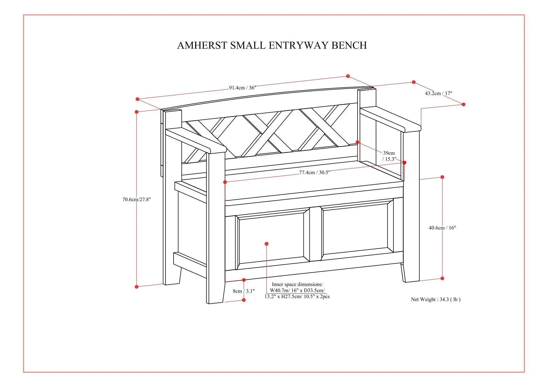 Amherst - Small Transitional Entryway Storage Bench by HouseOfZazla