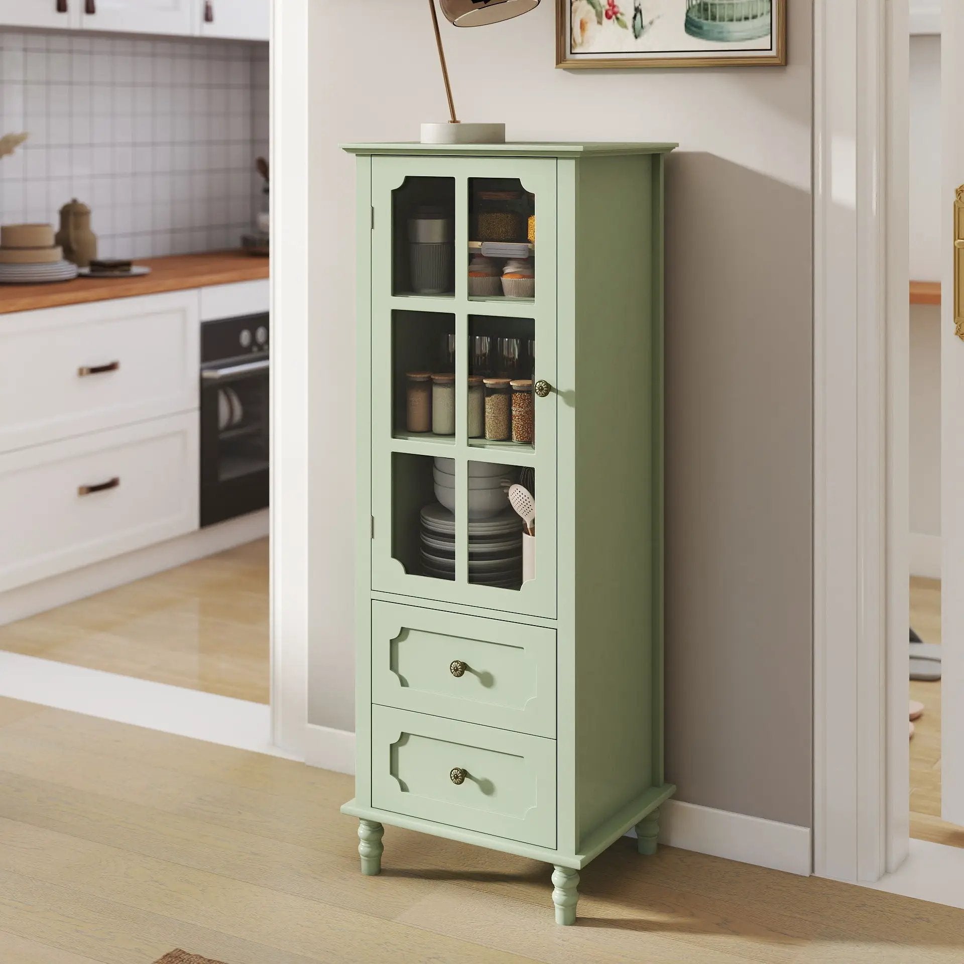 Minimalism Buffet Cabinet With Glass Doors And Double Drawer by HouseOfZazla