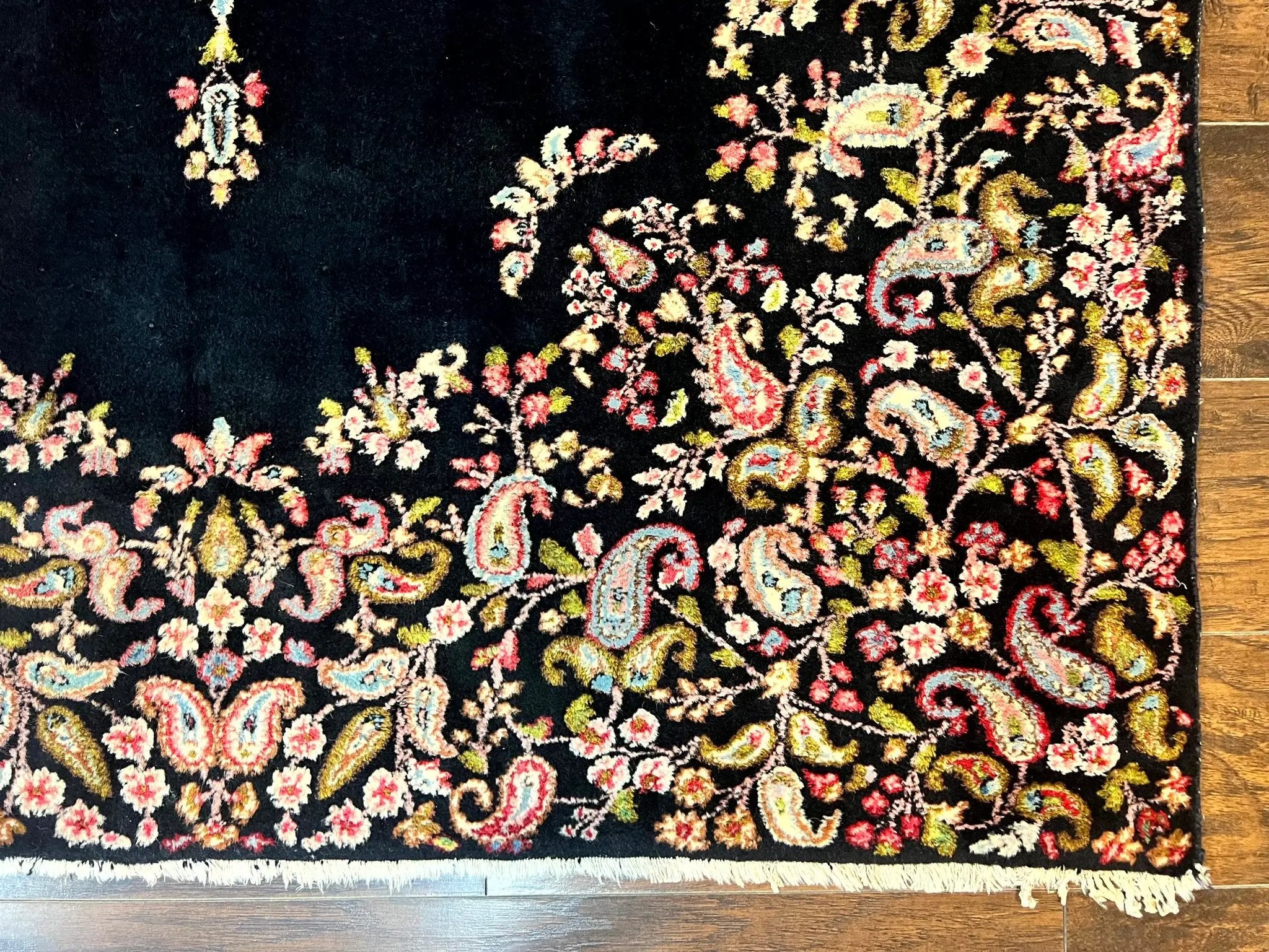 Antique Persian Kirman Rug 5x8, Floral Kirman, Midnight Blue/Black, Semi Open Field, Handmade Vintage Wool Carpet by Jewel Rugs
