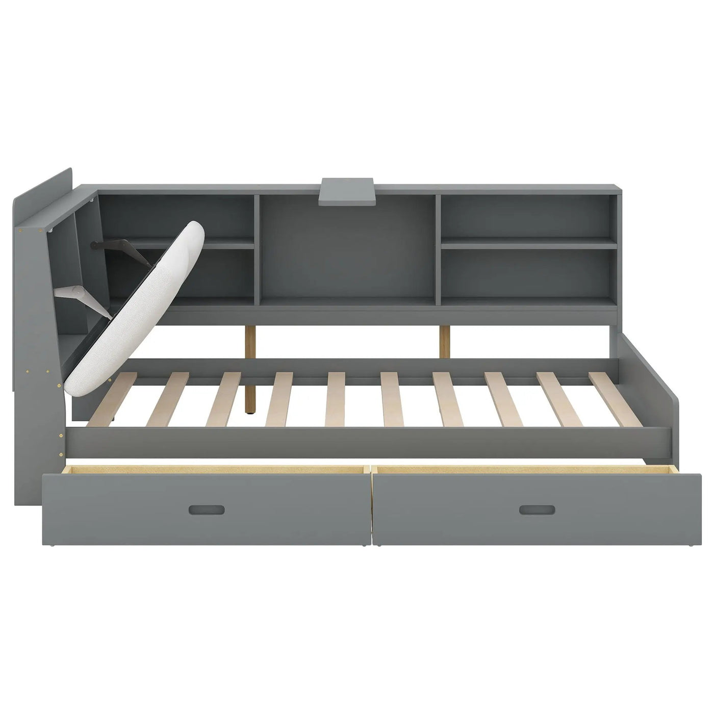 Platform Bed With Storage Headboard, Shelves And 2 Drawers by HouseOfZazla