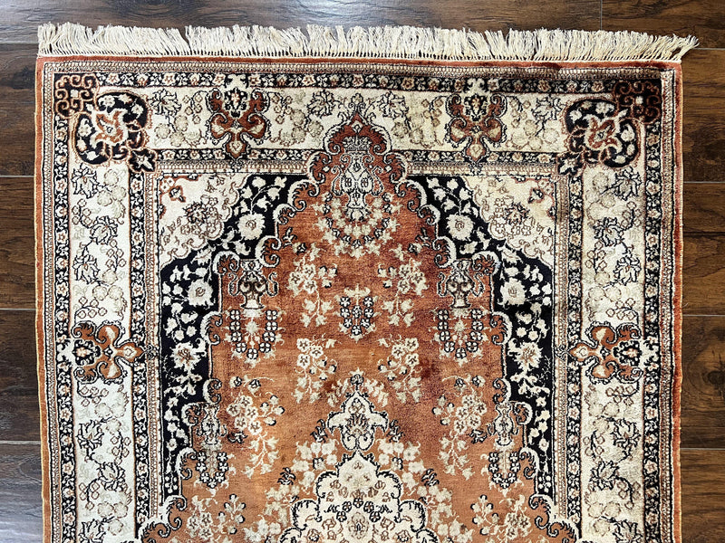 Turkish Silk Rug 3x5, Very Fine 400 KPSI, Floral Medallion, Hand Knotted by Jewel Rugs