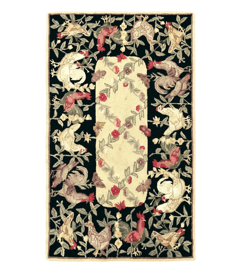 Small Vintage Hooked Rug, Roosters, Handmade, Wool by Jewel Rugs