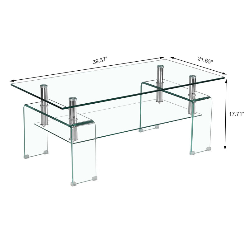 Modern Tempered Glass Coffee Table With 2 Tier Storage For Living Room by HouseOfZazla