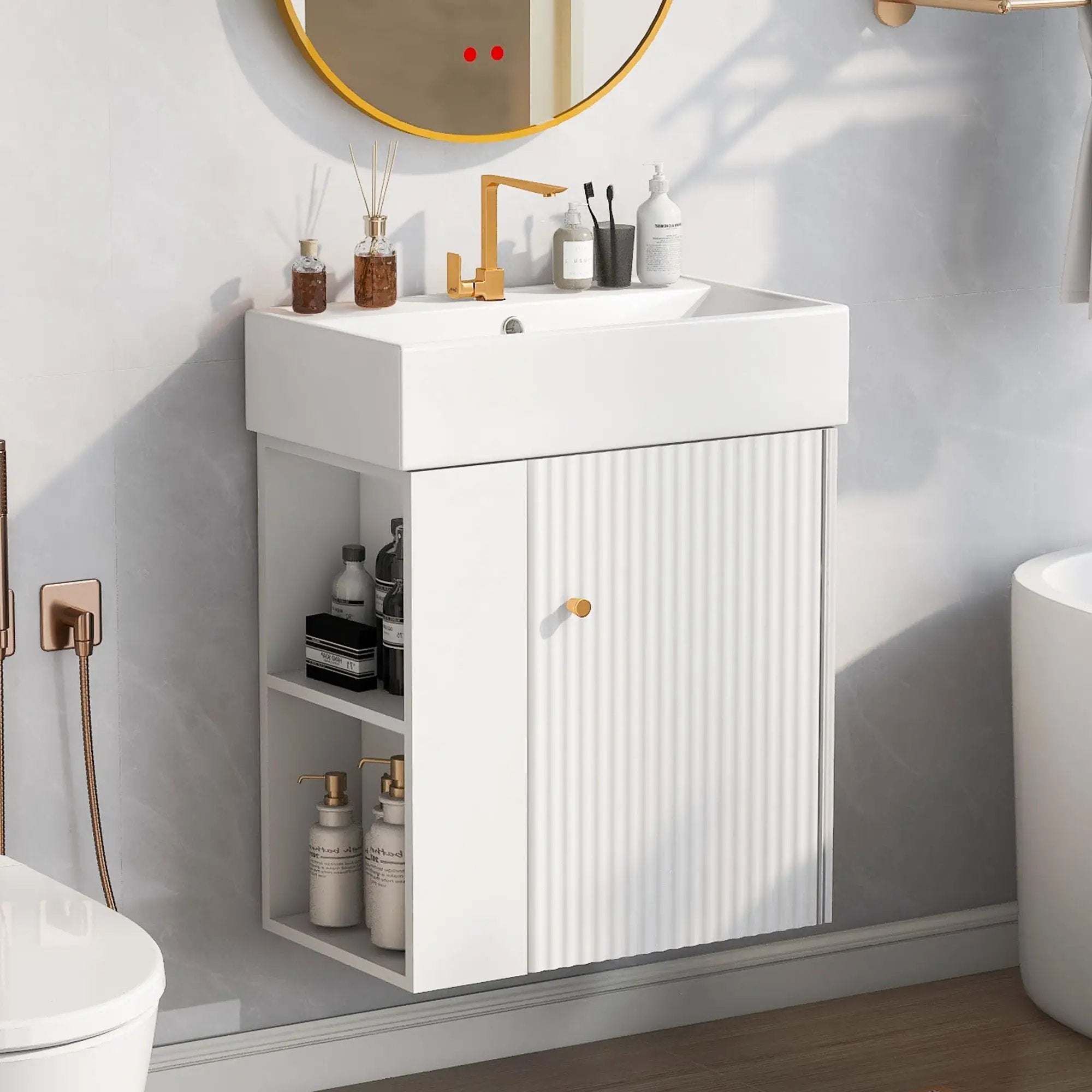 Modern Floating Bathroom Vanity With Ceramic Basin Perfect For Small Bathrooms by Unique Piece Furniture