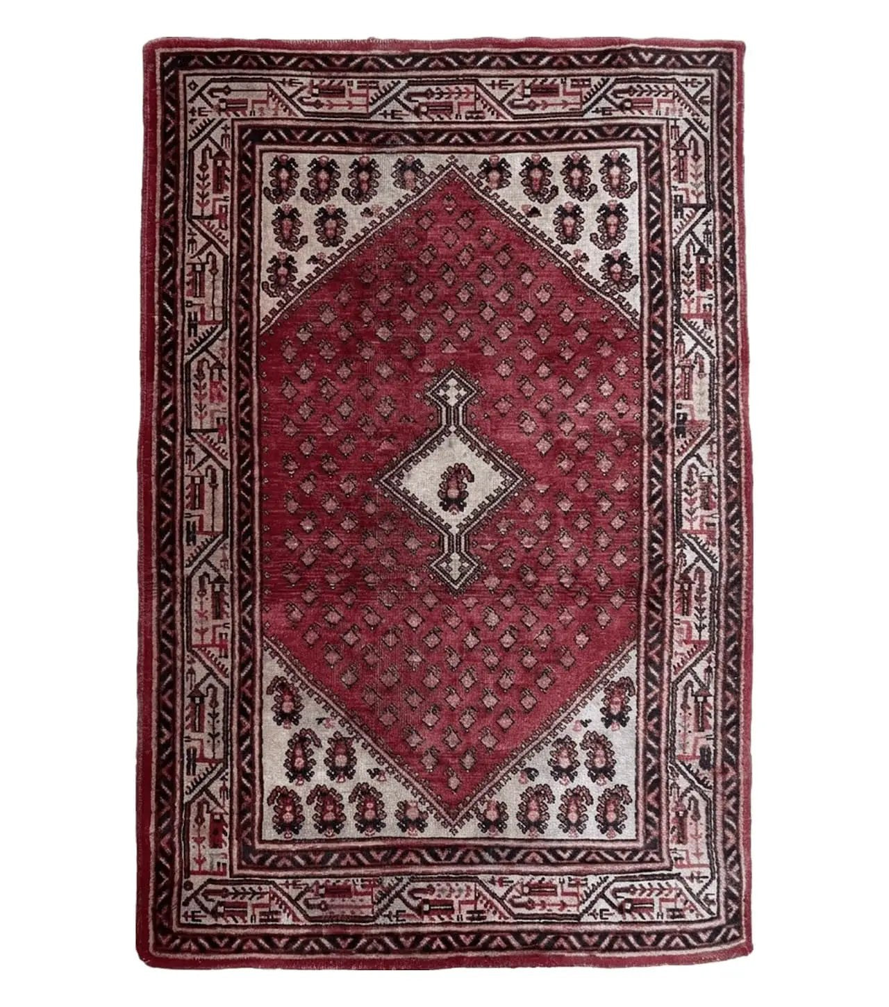 4 X 6.5 Antique Handmade Wool Rug Paisley Boteh Design Tribal Rug Red Ivory by Jewel Rugs