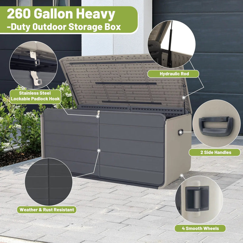 260 Gallon Plastic Deck Box - Large Patio Storage Box by HouseOfZazla