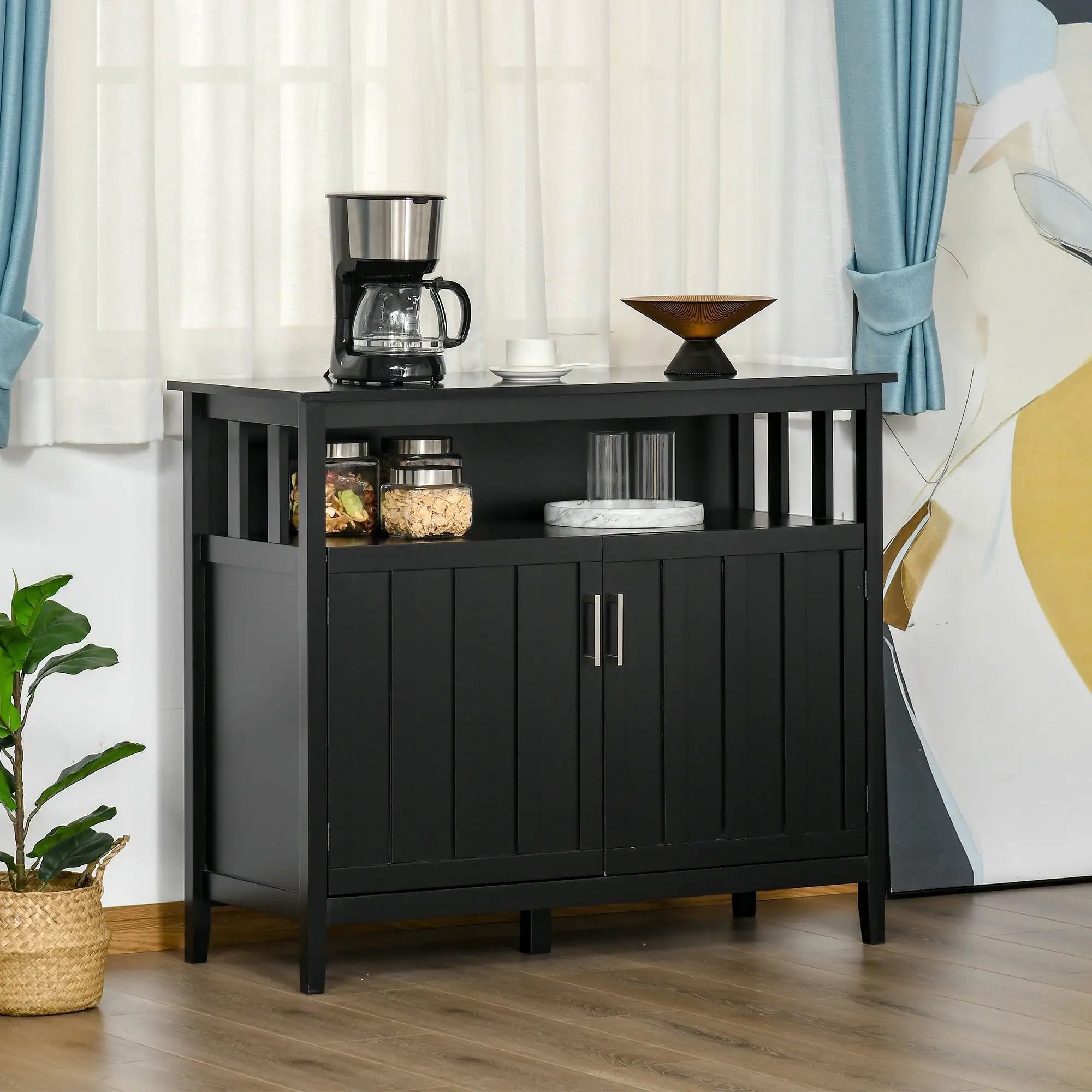 Homcom - Sideboard Buffet Cabinet, Kitchen Cabinet, Coffee Bar Cabinet With 2 Doors And Adjustable Shelves For Entryway Living Room - Black by HouseOfZazla