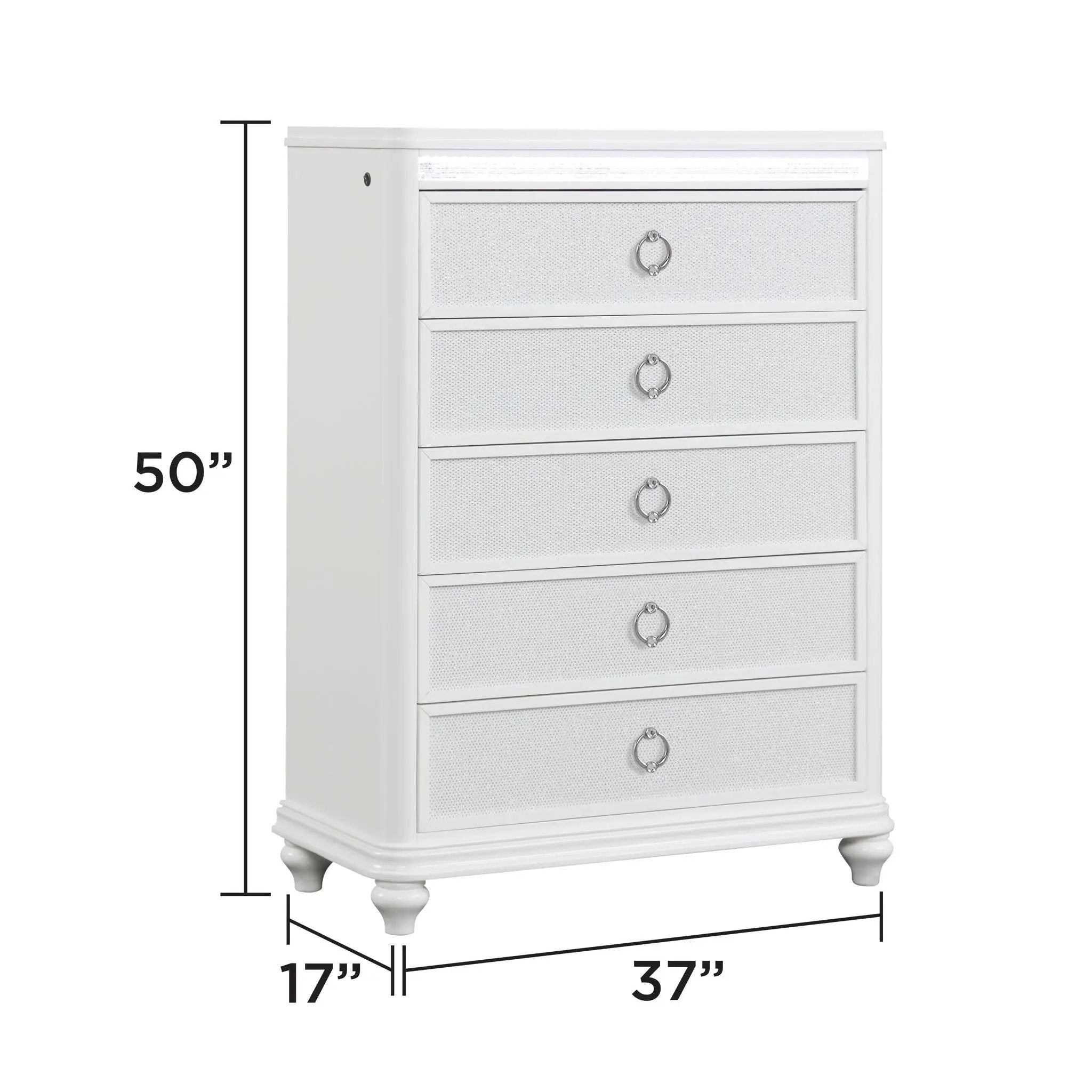 Abigale - 5 Drawer Chest With LED Lighting - White by HouseOfZazla