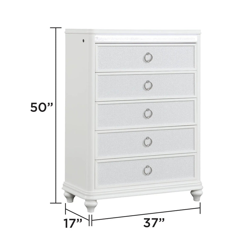 Abigale - 5 Drawer Chest With LED Lighting - White by HouseOfZazla