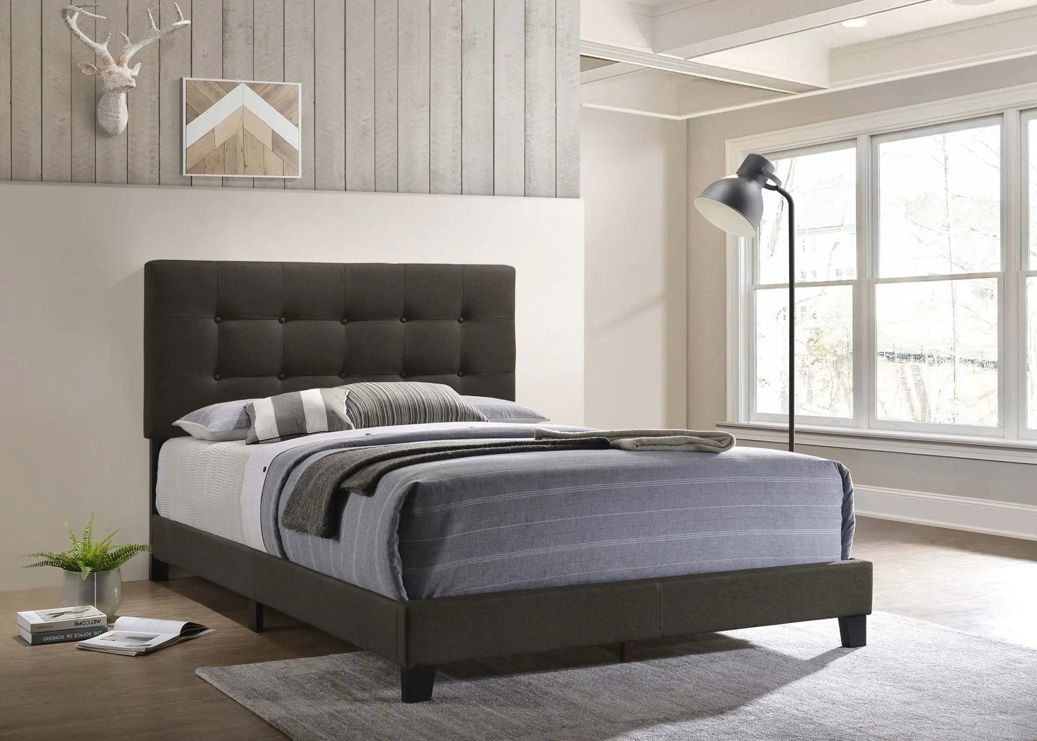 Mapes Upholstered Queen Panel Bed Charcoal by Unique Piece Furniture