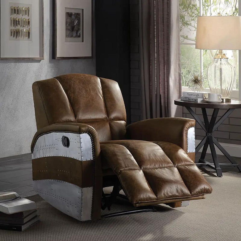 Brancaster - Power Motion Recliner - Retro Brown Top Grain Leather & Aluminum by Unique Piece Furniture