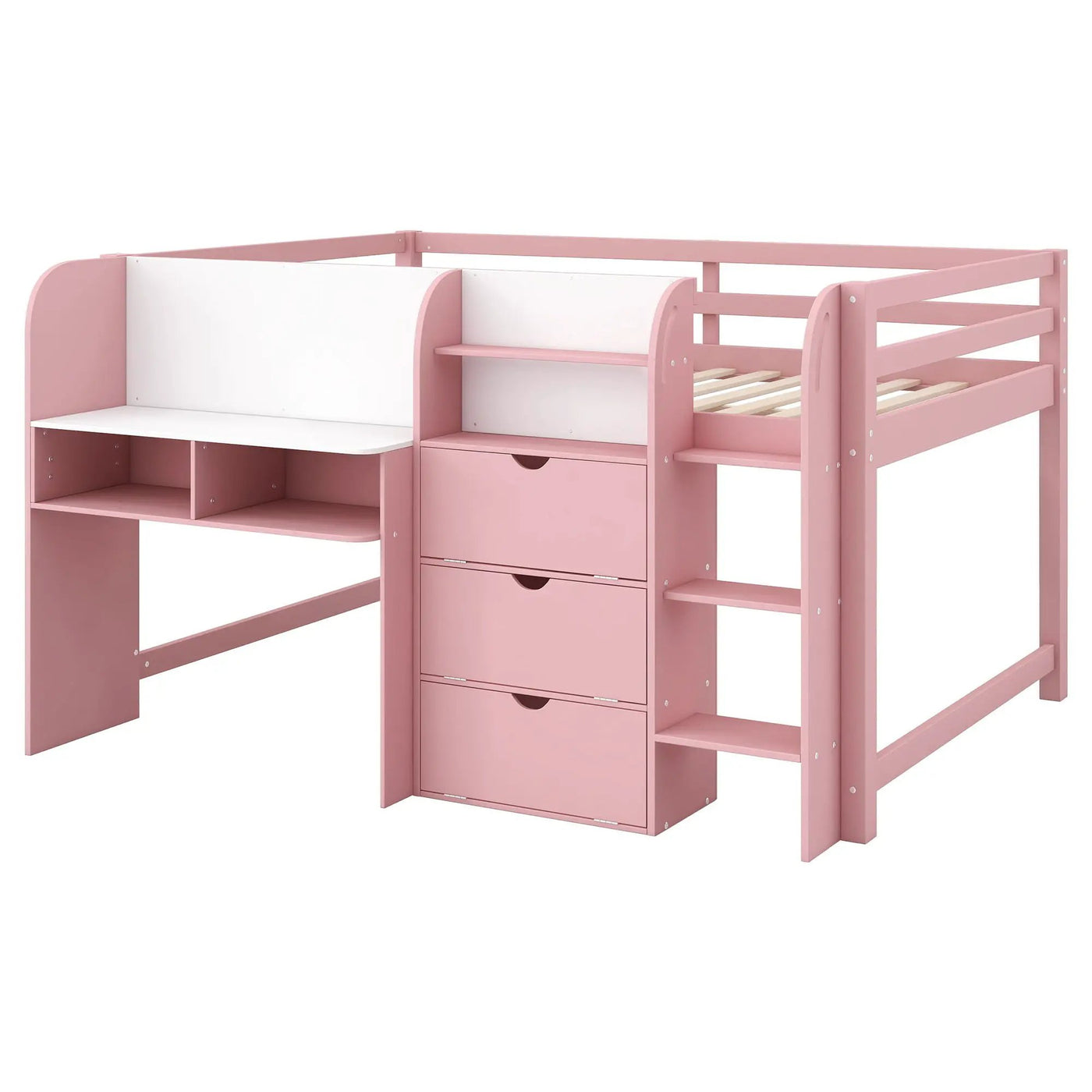 Low Loft Bed With Built In Desk, Storage Cabinets, Open Bookcase And Doodle board by HouseOfZazla
