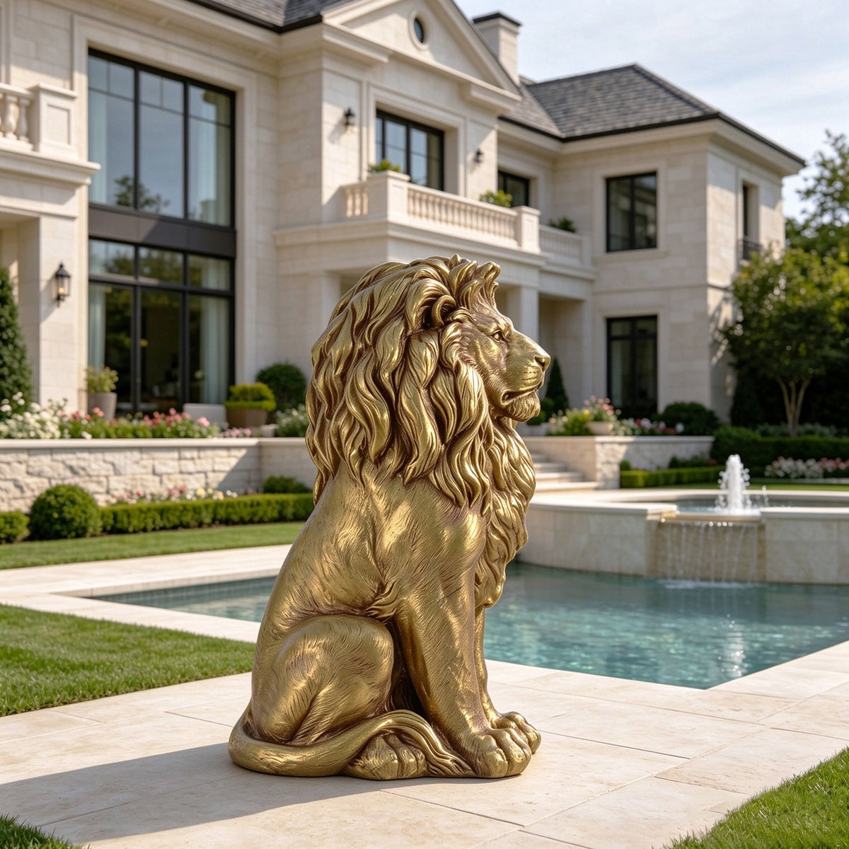 24" Outdoor Lion Statue with Weather Resistant Magnesium Oxide - Shiny, photo 10 of 10