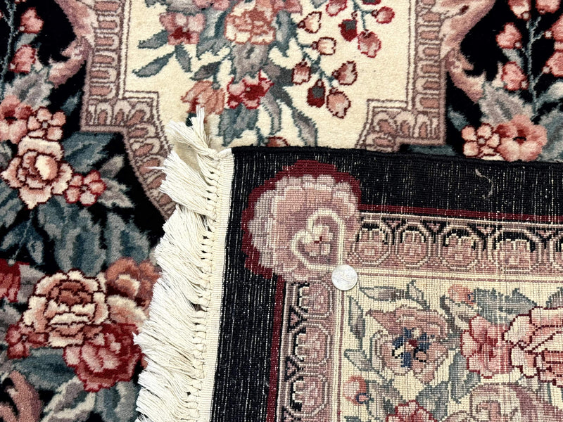 Aubusson Rug 4x6, Elegant European Floral Design, Black and Ivory, Fine 200 KPSI by Jewel Rugs