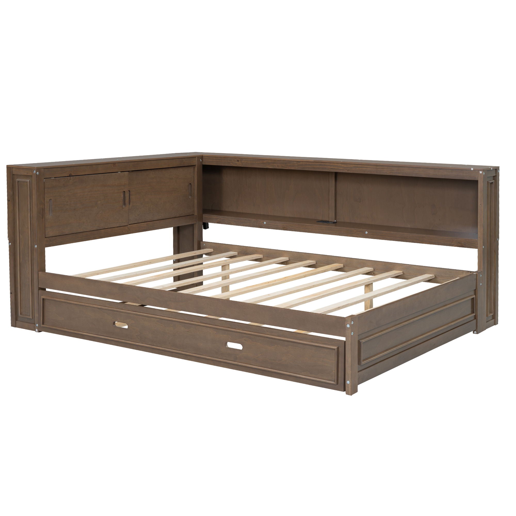 Daybed With Storage Shelves, LED, USB, And Trundle by HouseOfZazla