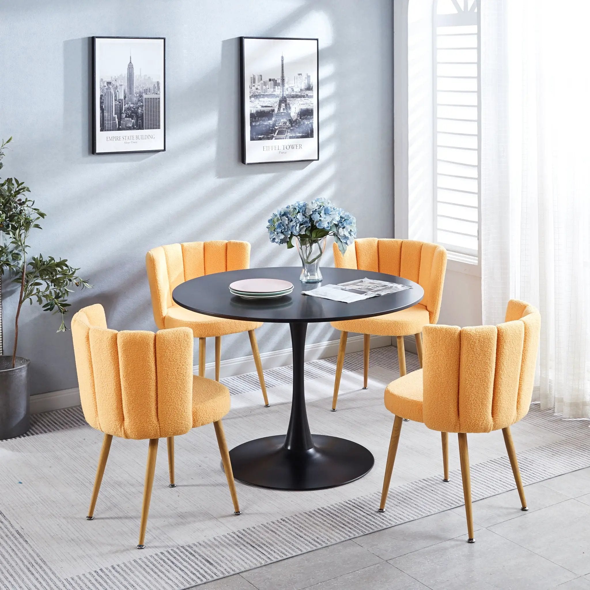Modern Dining Chair (Set of 2) With Iron Tube Wood Color Legs, Shorthair Cushions And Comfortable Backrest, Suitable For Dining Room, Living Room, Cafe, Simple Structure by Unique Piece Furniture