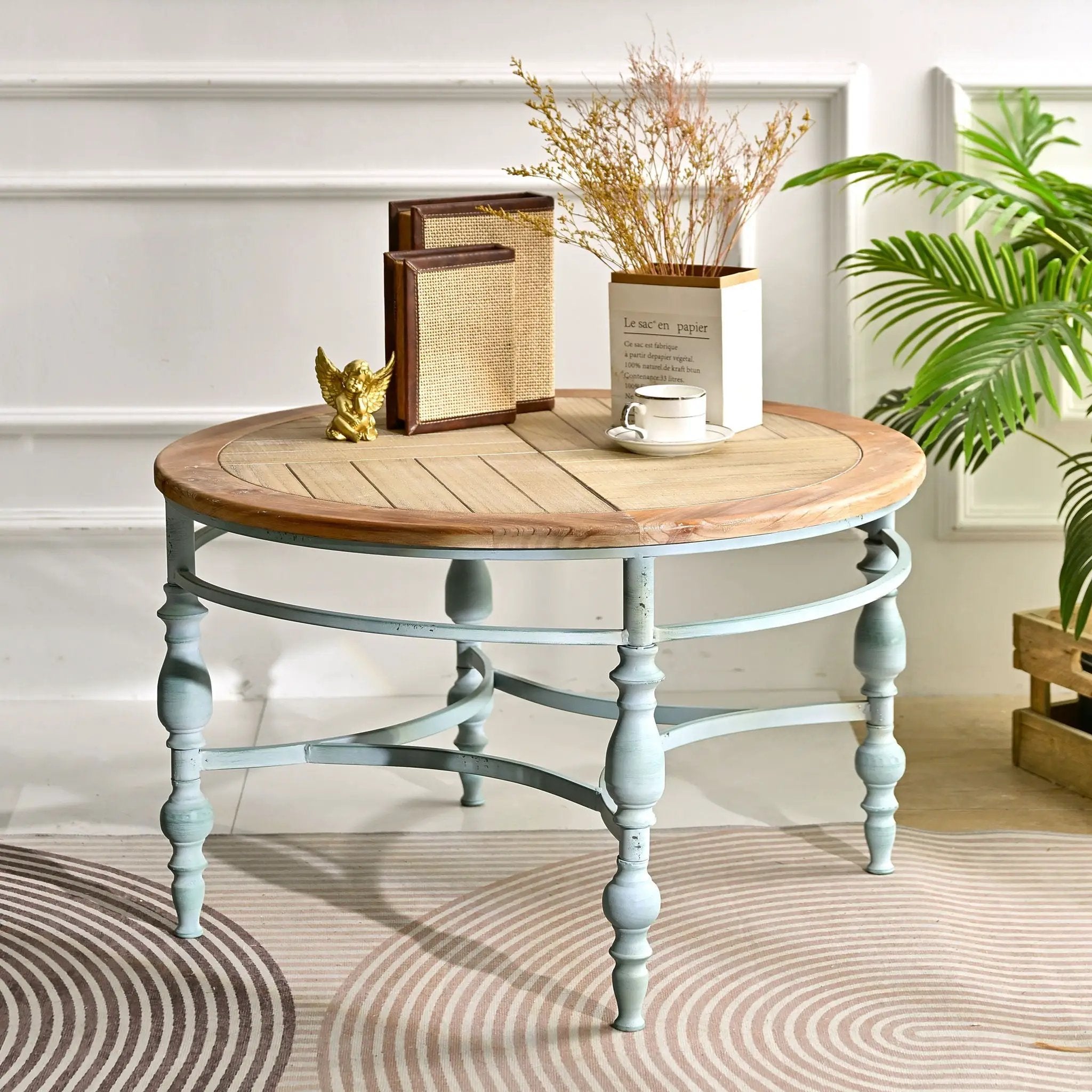 Round Top Carved Table For Living Room by Unique Piece Furniture