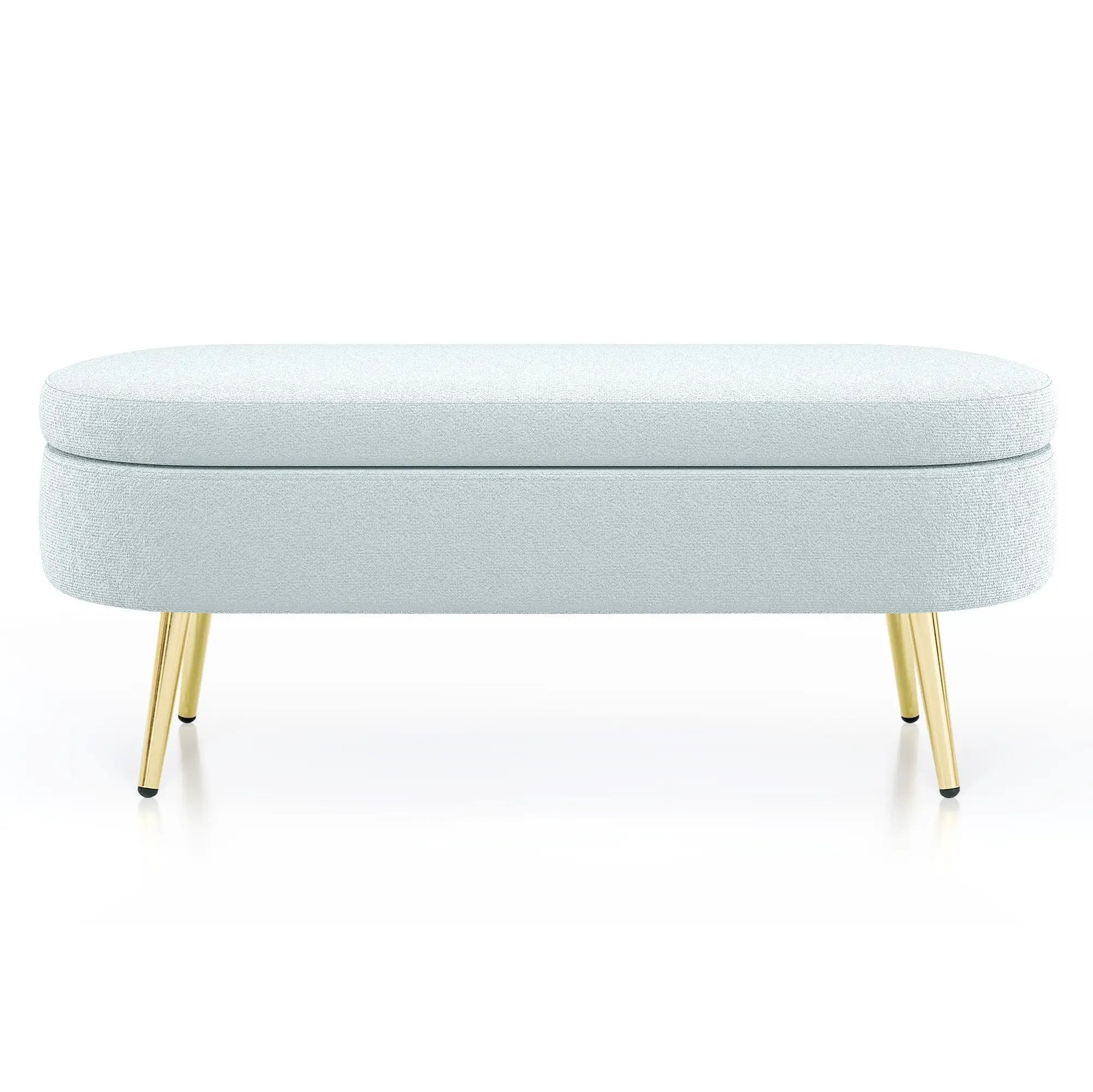 Ottoman Oval Storage Bench, Flannel with Metal Legs-Cyan by HouseOfZazla