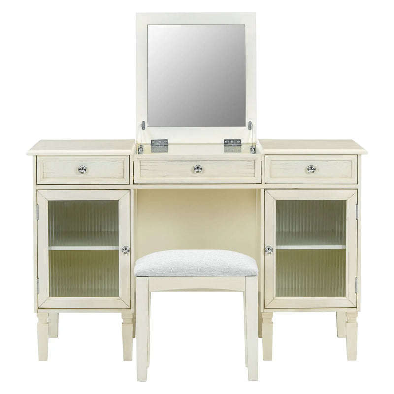 Multi Functional 2 In 1 Vanity Desk With Flip Top Mirror Material - White Oak by Unique Piece Furniture