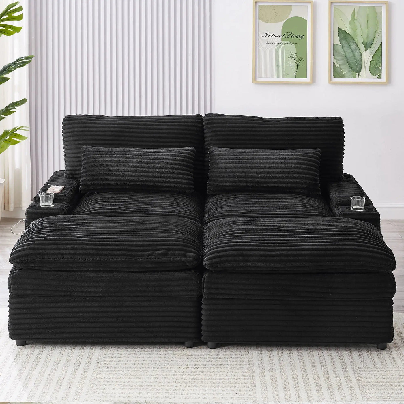 Convertible Loveseat Sofa With Storage, USB Ports, Cup Holders by Unique Piece Furniture