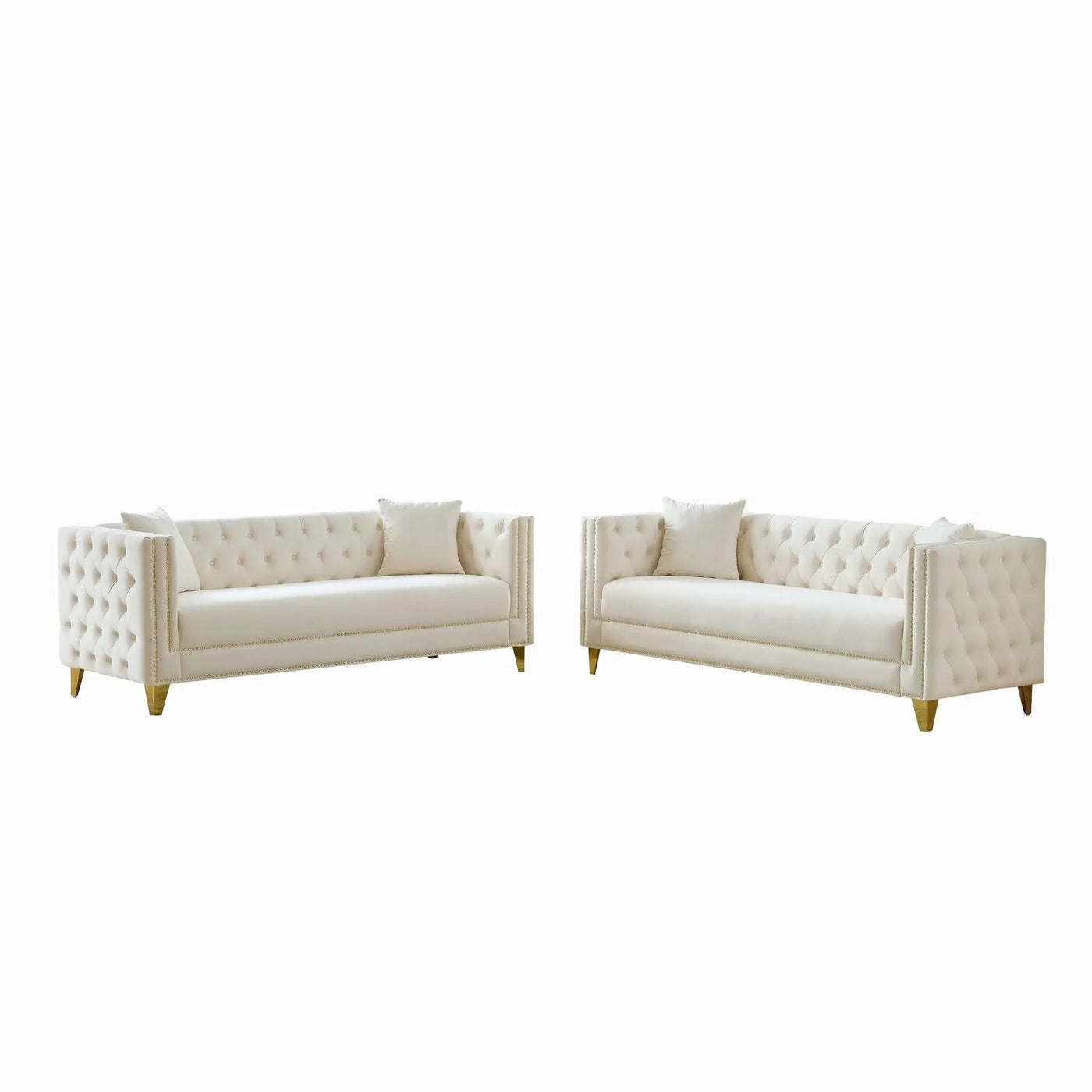 Deep Seat Sofa With Button Nailhead, Square Arm Couches by HouseOfZazla