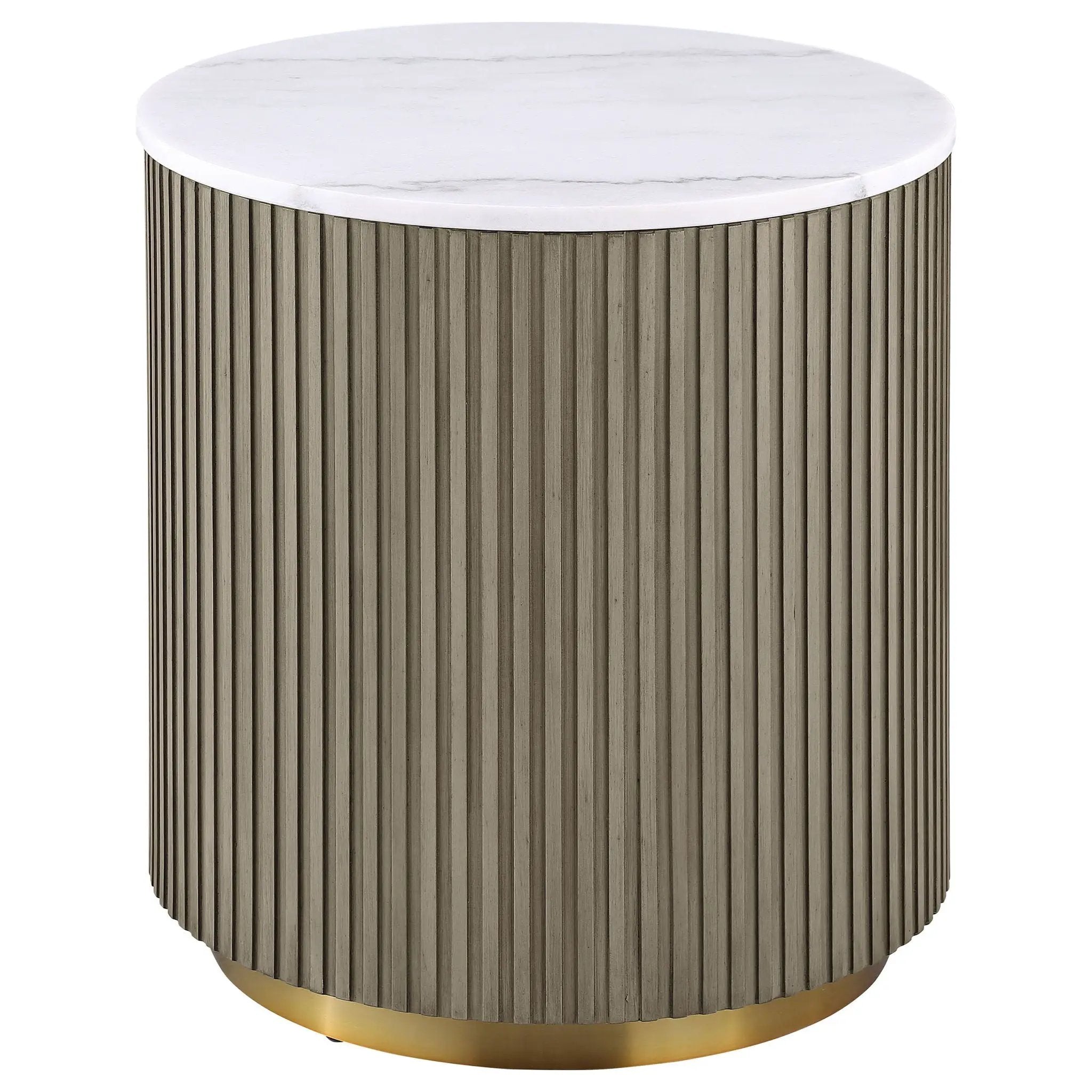 Jason 2-piece Round White Marble Coffee Table Set Greige by Unique Piece Furniture