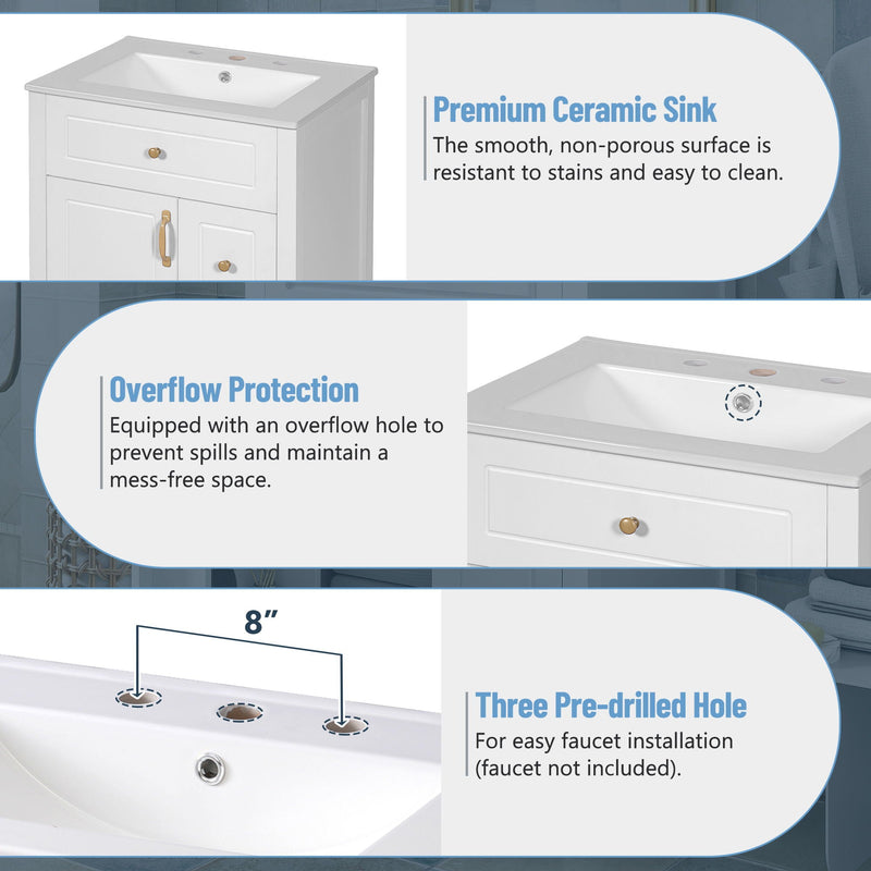 Elegant Bathroom Vanity With Ceramic Sink, Soft Close Doors And Drawers, Double Storage Racks by HouseOfZazla