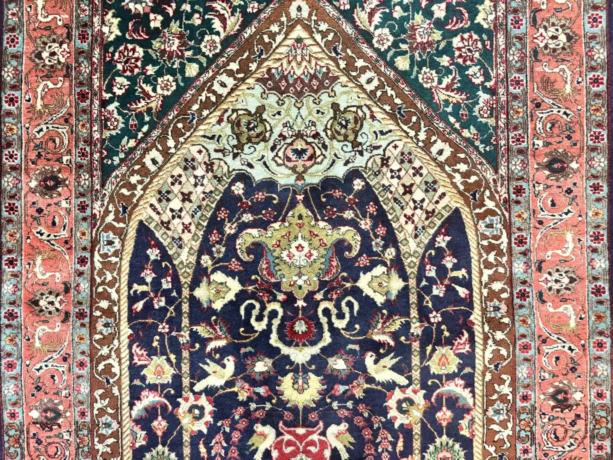 Persian Tabriz Rug 3x4, Navy Blue, Birds, Floral, Prayer Rug, Handmade Wool Rug, Finely Hand Knotted 325 KPSI by Jewel Rugs