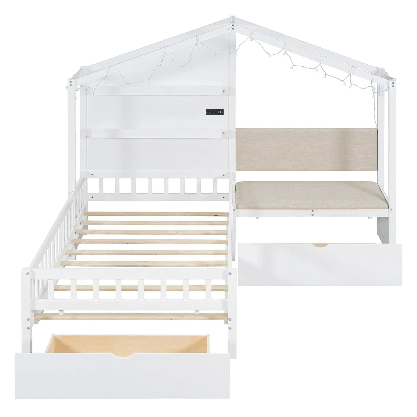 House Bed With Upholstered Sofa, Wireless Charging Station, Shelves And 2 Drawers by Unique Piece Furniture
