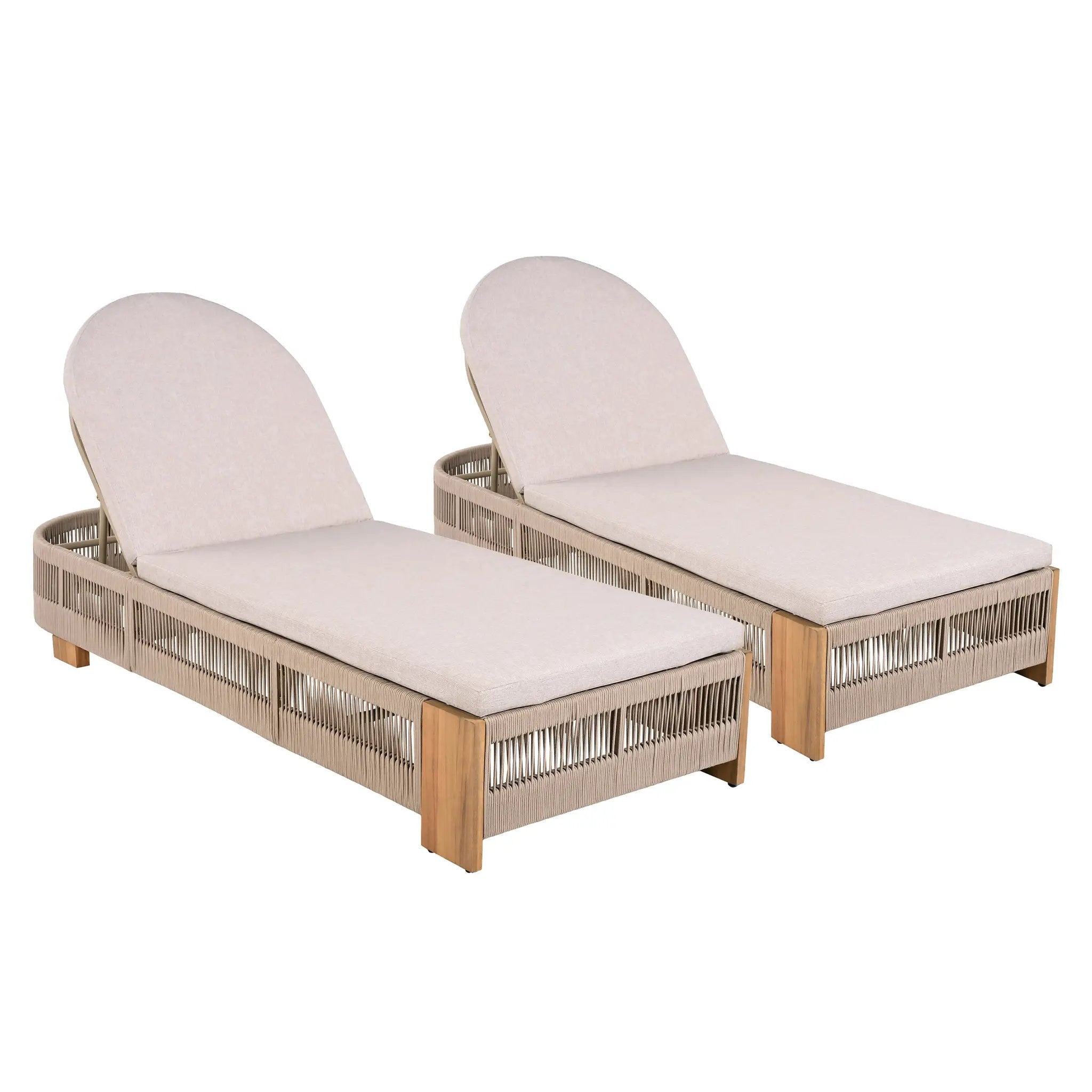 Outdoor Chaise Lounge Chair, Acacia Wood with Adjustable Backrest and Cushion by HouseOfZazla