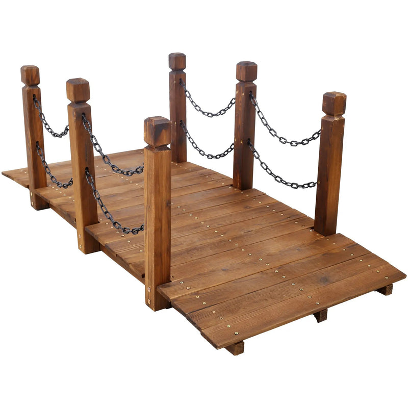 5 Ft Wooden Garden Bridge, Stained Wood Arc Footbridge by HouseOfZazla