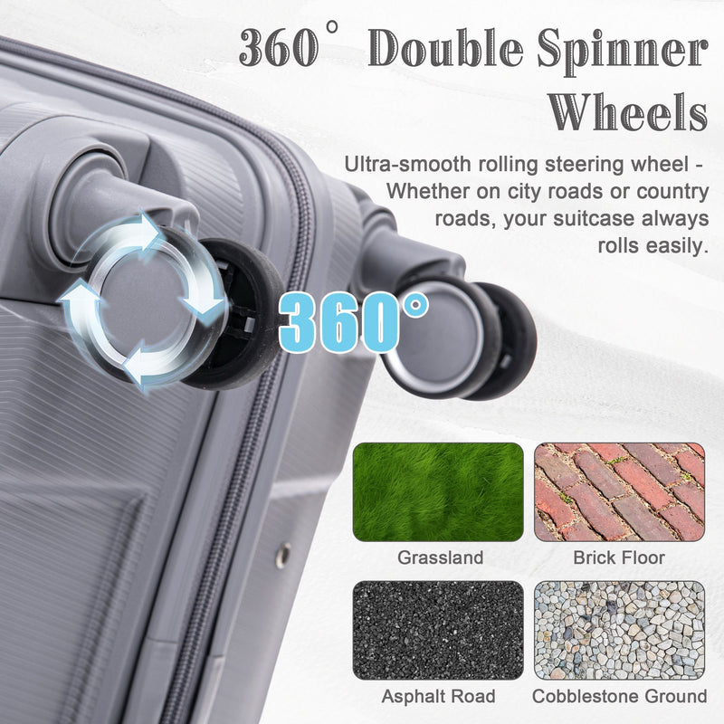 4-Piece PP Spinner Wheel Luggage Set with Cosmetic Case, Light Gray by HouseOfZazla