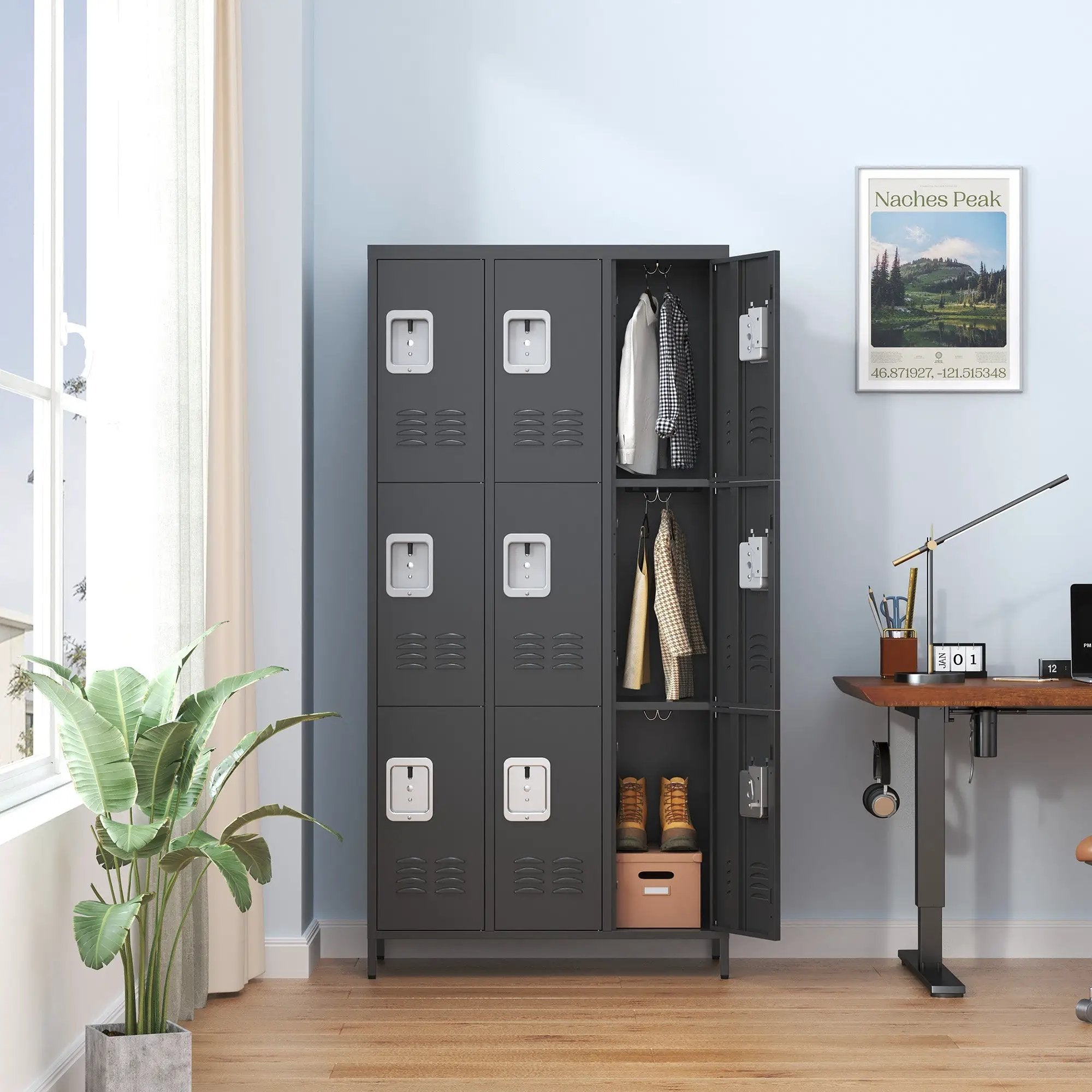 9 Door 72"H Metal Lockers With Lock for Employees, School, Office, Gym, Bedroom, Storage Locker Cabinet by HouseOfZazla