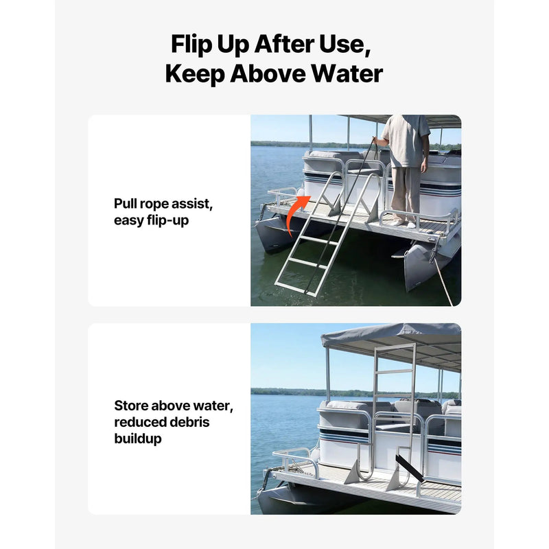 Flip-Up Dock Ladder, 4-Step, Heavy-Duty Aluminum Alloy Pontoon Boat Swim Ladder by HouseOfZazla