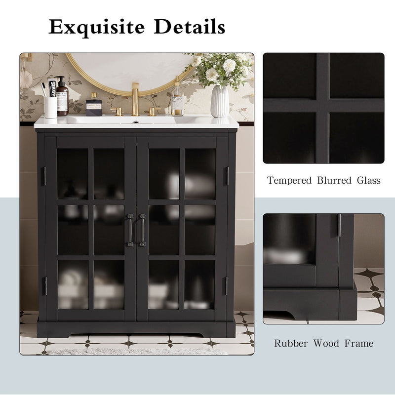 Modern Bathroom Vanity With Ceramic Sink, Tempered Blurred Glass Doors by HouseOfZazla