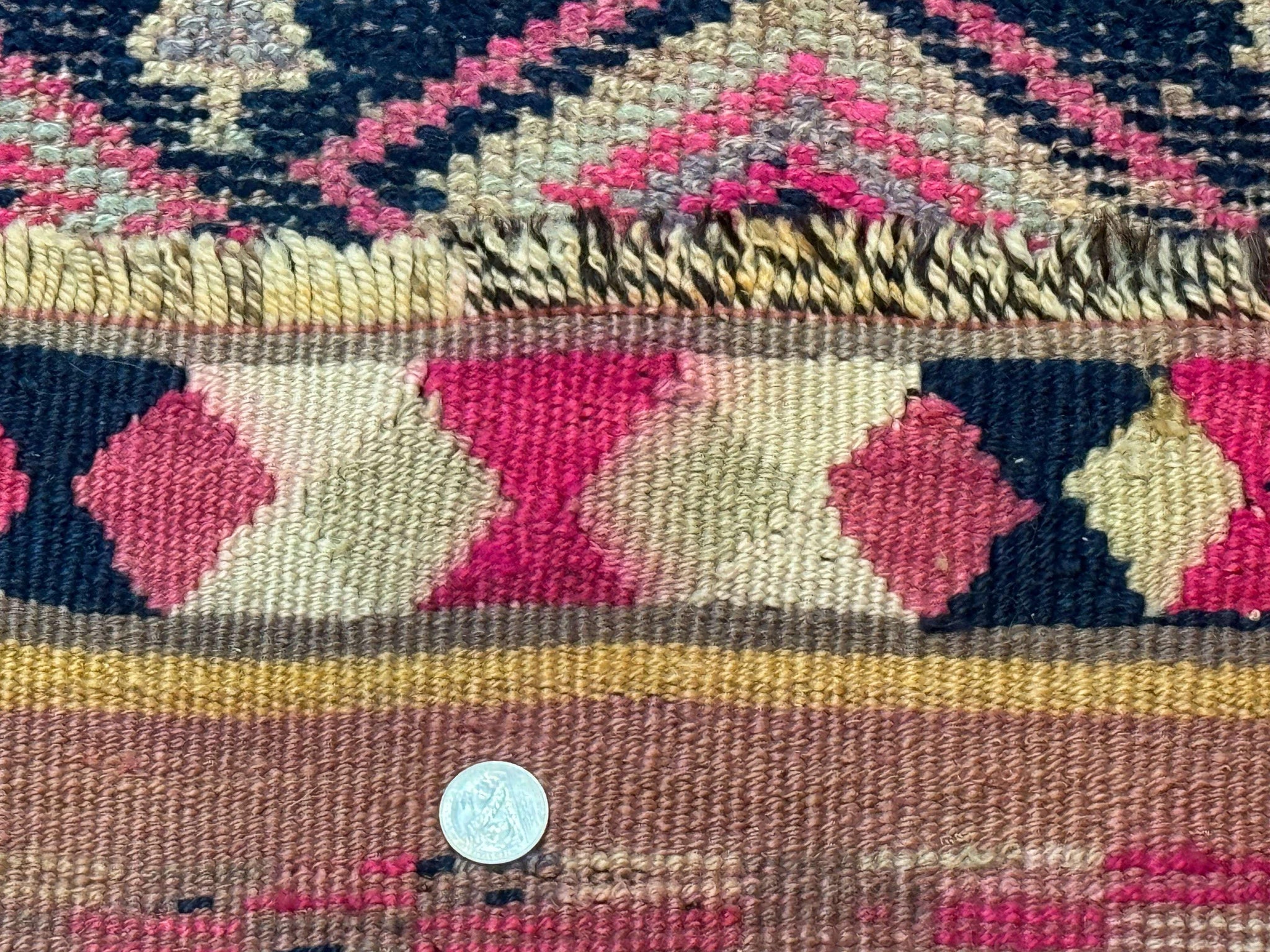 Turkish Runner Rug 3x10, Pink and Navy Blue, Bohemian Runner for Hallway or Kitchen, Vintage, Geometric, Tribal by Jewel Rugs