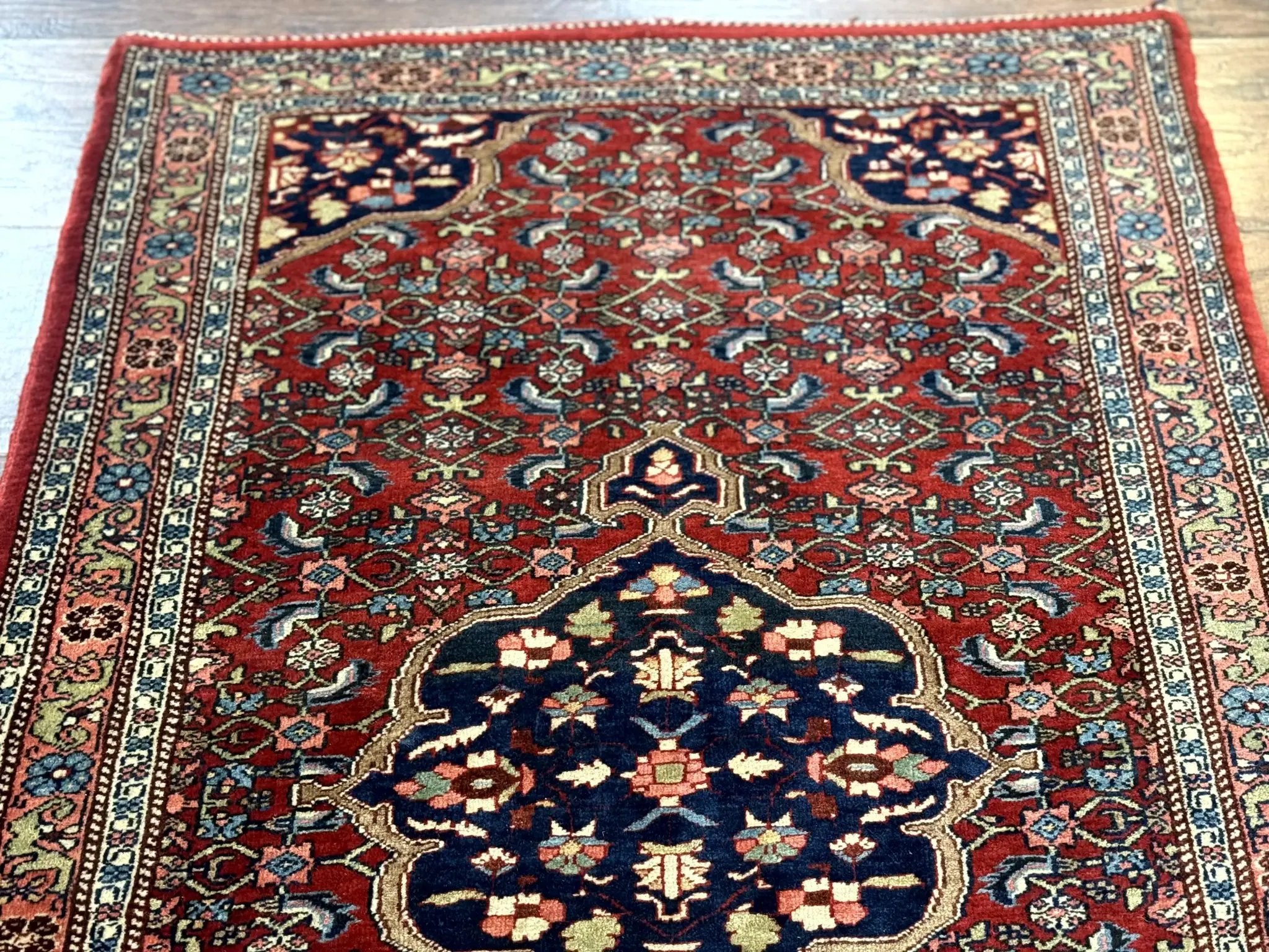 Persian Bidjar Rug 2.7 x 4, Red and Navy Blue, Small Persian Area Rug, Semi Antique by Jewel Rugs
