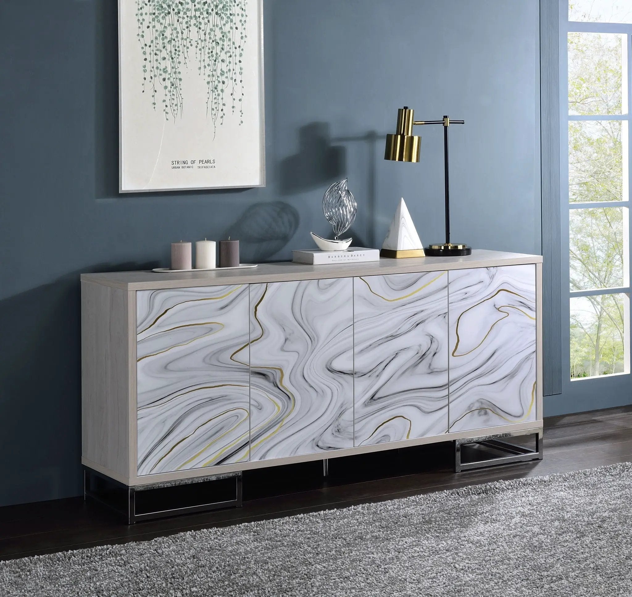 Panos - Console Cabinet - White Marcle / Chrome by Unique Piece Furniture